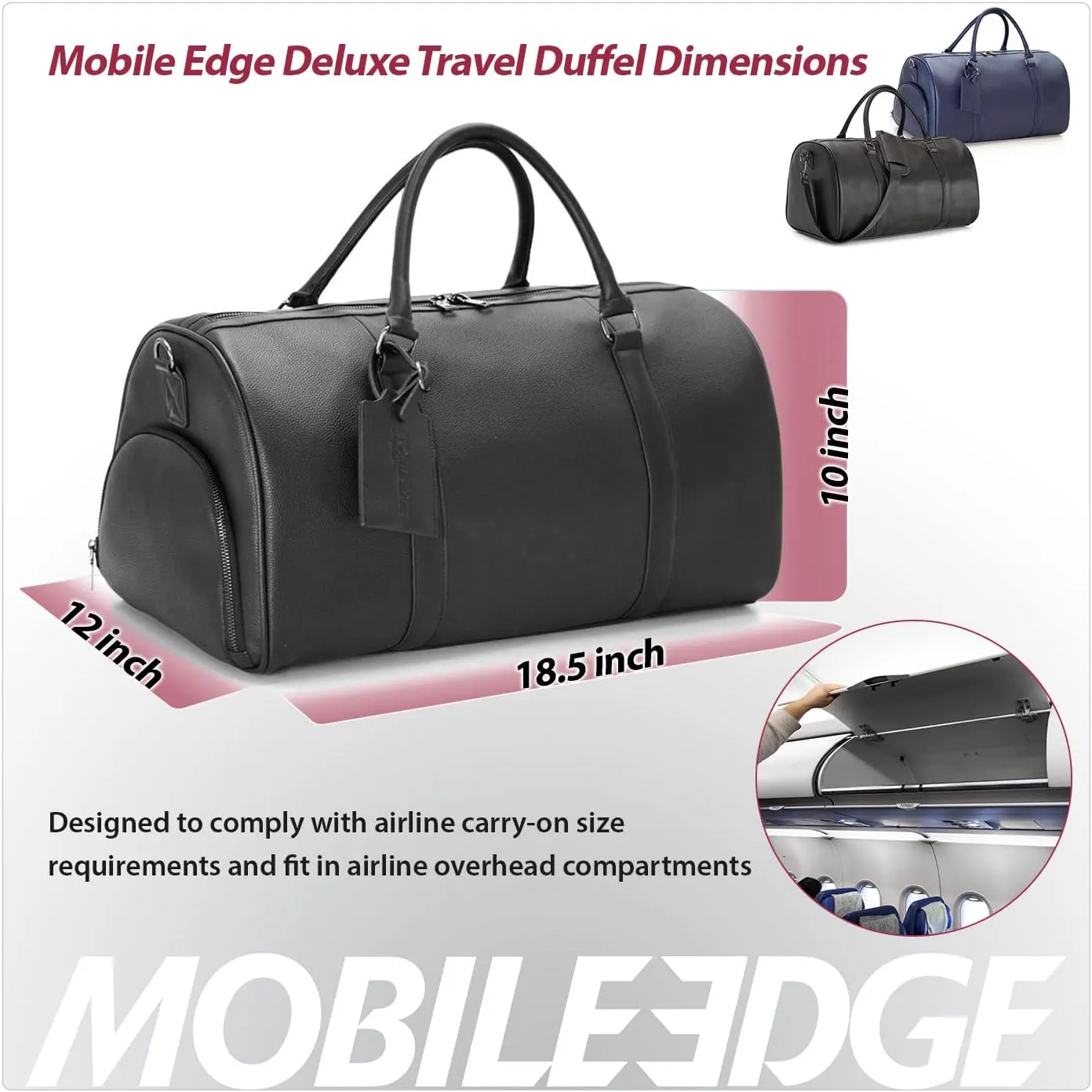 Mobile Edge Deluxe Travel Duffel Bag for Men and Women, Vegan Leather, Gym, Overnight, Weekender, Carry-On Size