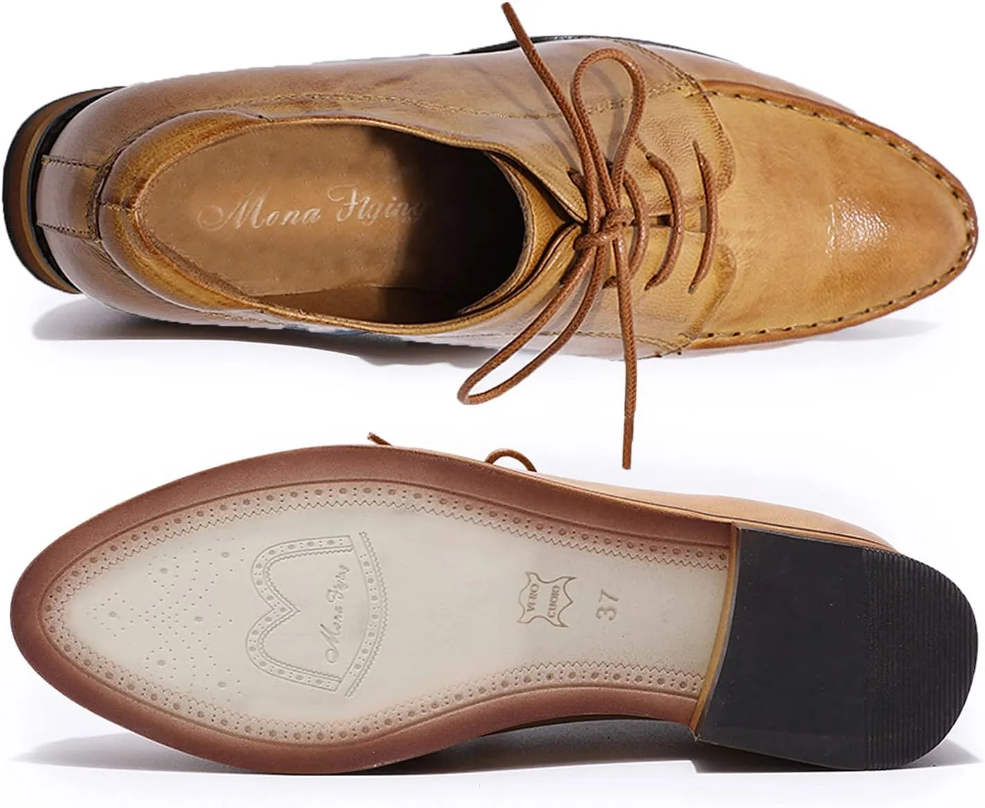 Mona flying Women's Comfortable Dress Oxfords Derby Lace-up Leather Shoes for Ladies