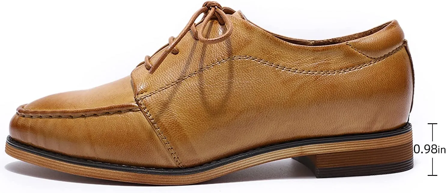 Mona flying Women's Comfortable Dress Oxfords Derby Lace-up Leather Shoes for Ladies