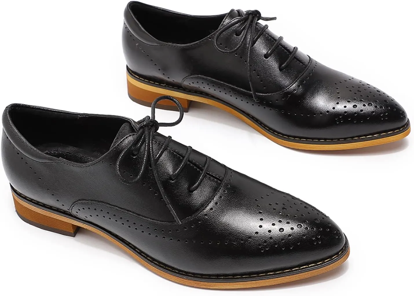 Mona flying Women's Leather Perforated Lace-up Oxfords Brogue Derby Shoes for Ladies
