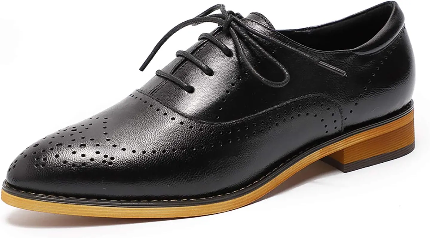 Mona flying Women's Leather Perforated Lace-up Oxfords Brogue Derby Shoes for Ladies