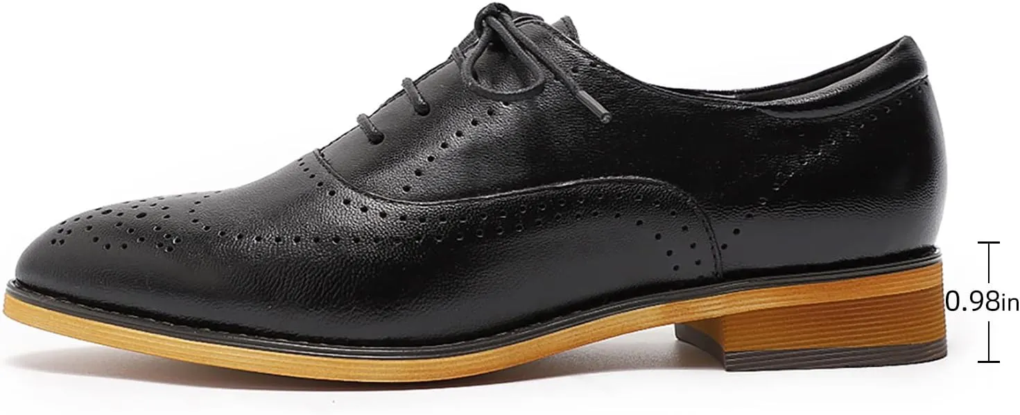 Mona flying Women's Leather Perforated Lace-up Oxfords Brogue Derby Shoes for Ladies