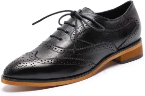 Mona flying Women's Perforated Oxfords Wingtip Brogue Lace up Leather Flat Office Work Shoes for Ladies