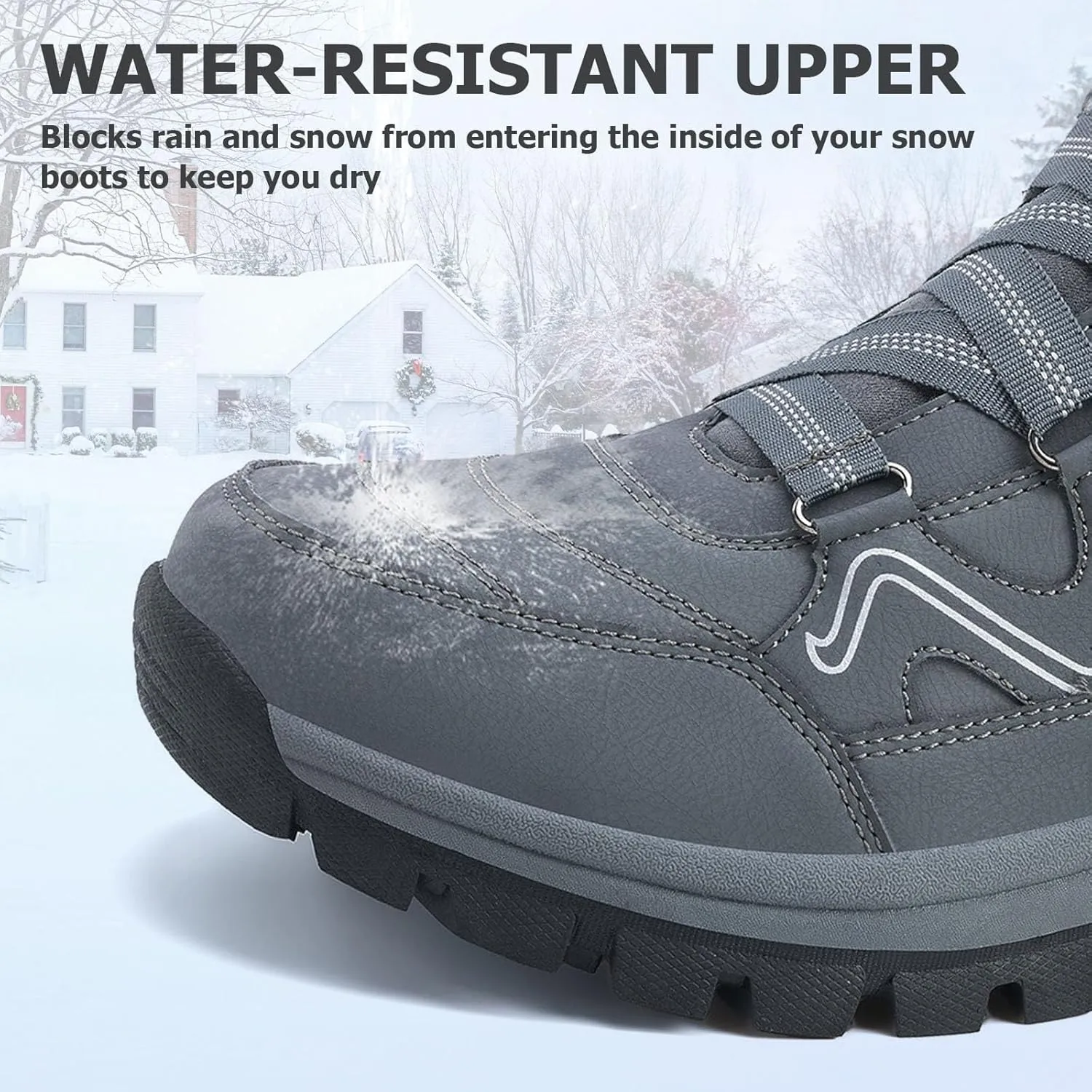 Moodeng Mens Winter Boots Causal Lightweight Snow Boots Warm Fur Lined Hiking Boots Water-Resistant Comfortable Ankle shoes Outdoor Walking