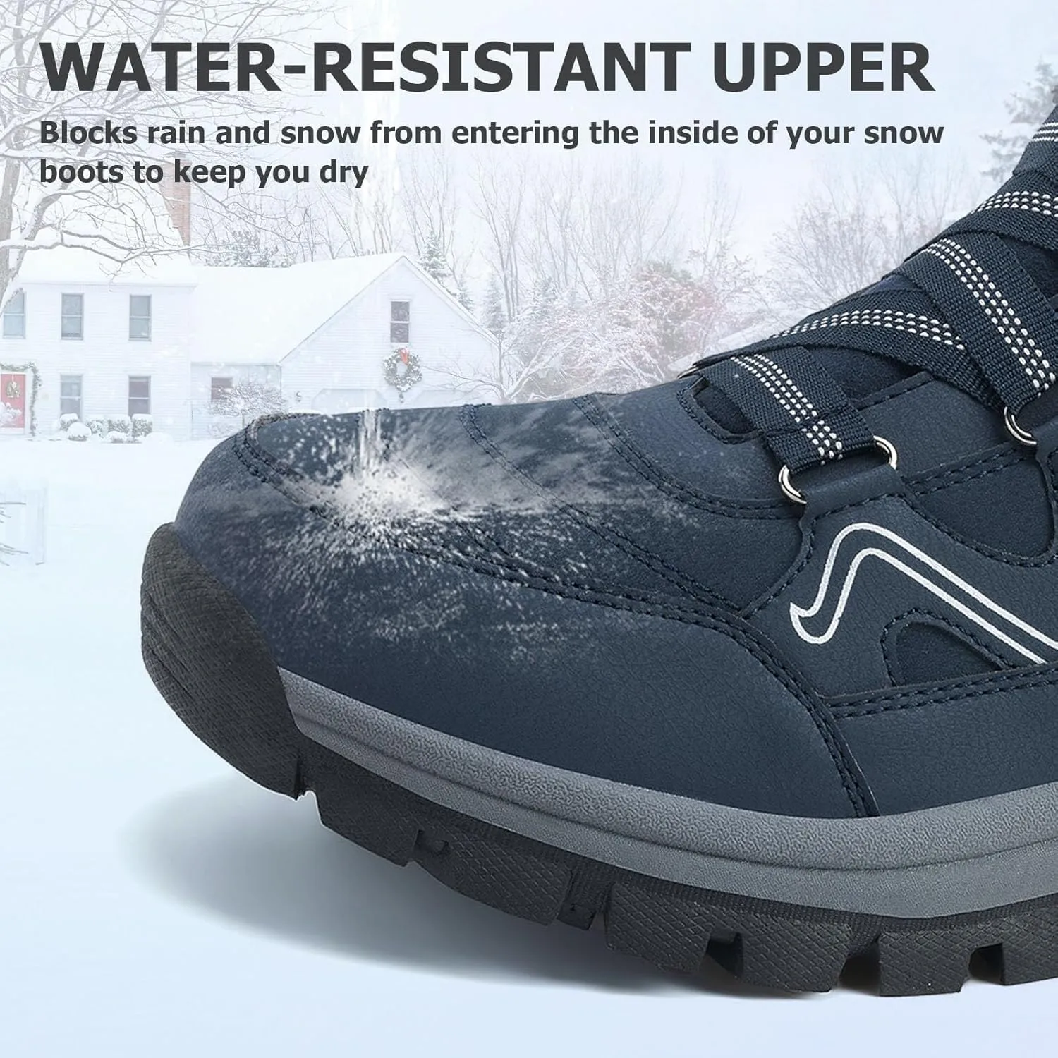 Moodeng Mens Winter Boots Causal Lightweight Snow Boots Warm Fur Lined Hiking Boots Water-Resistant Comfortable Ankle shoes Outdoor Walking