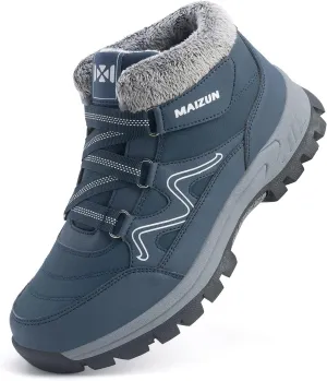 Moodeng Mens Winter Boots Causal Lightweight Snow Boots Warm Fur Lined Hiking Boots Water-Resistant Comfortable Ankle shoes Outdoor Walking