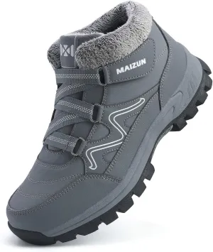 Moodeng Mens Winter Boots Causal Lightweight Snow Boots Warm Fur Lined Hiking Boots Water-Resistant Comfortable Ankle shoes Outdoor Walking