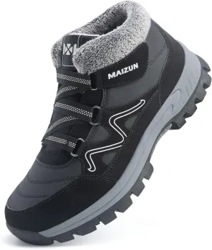 Moodeng Mens Winter Boots Causal Lightweight Snow Boots Warm Fur Lined Hiking Boots Water-Resistant Comfortable Ankle shoes Outdoor Walking