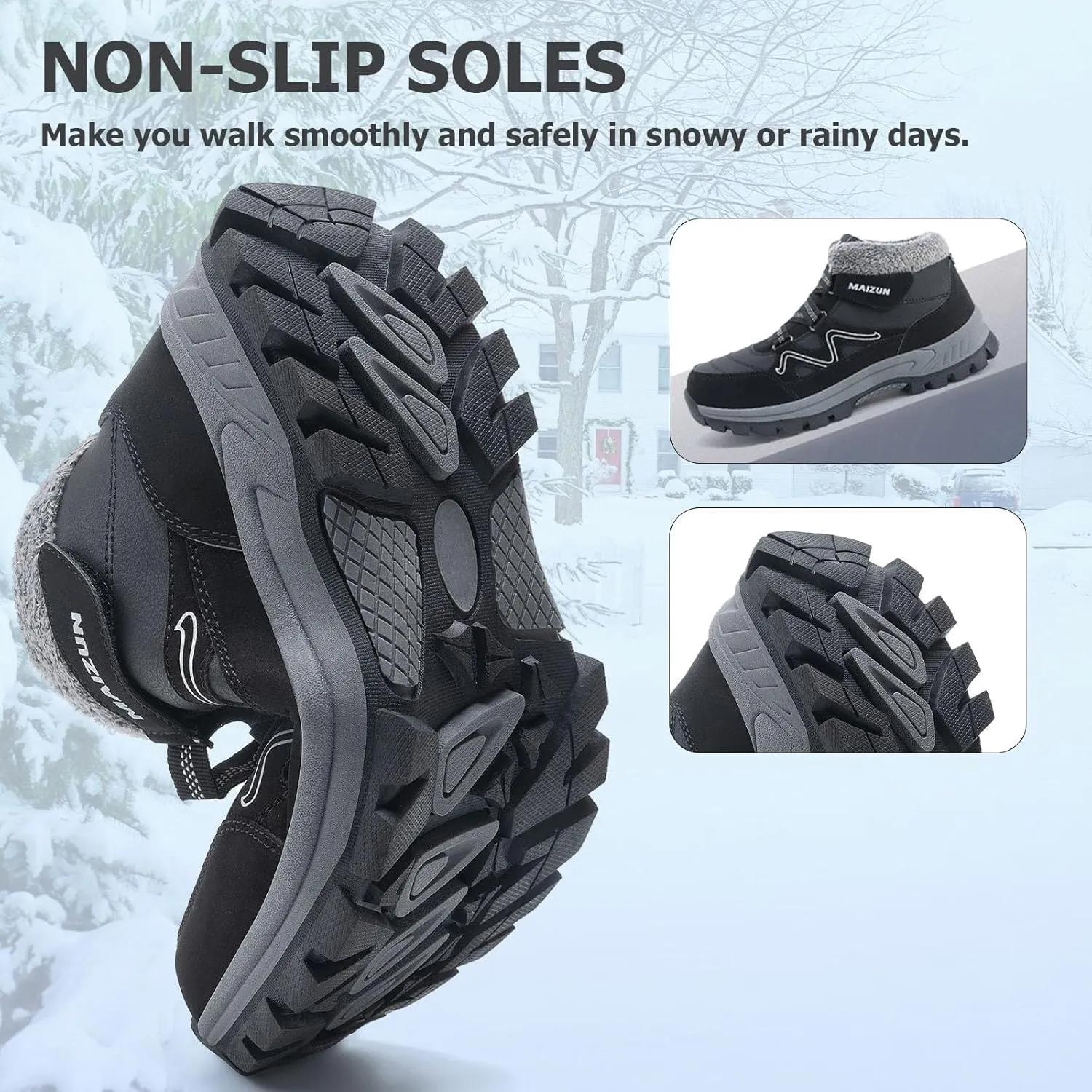 Moodeng Mens Winter Boots Causal Lightweight Snow Boots Warm Fur Lined Hiking Boots Water-Resistant Comfortable Ankle shoes Outdoor Walking