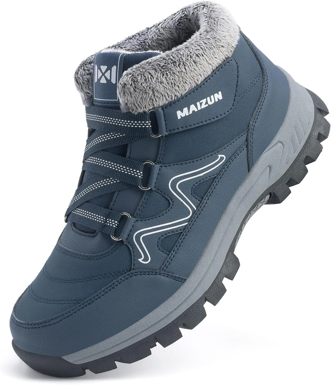 Moodeng Mens Winter Boots Causal Lightweight Snow Boots Warm Fur Lined Hiking Boots Water-Resistant Comfortable Ankle shoes Outdoor Walking