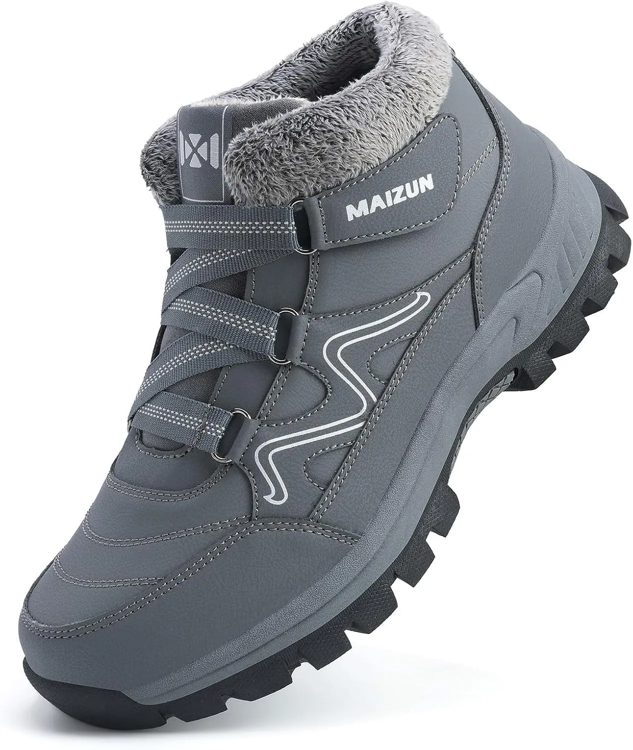 Moodeng Mens Winter Boots Causal Lightweight Snow Boots Warm Fur Lined Hiking Boots Water-Resistant Comfortable Ankle shoes Outdoor Walking