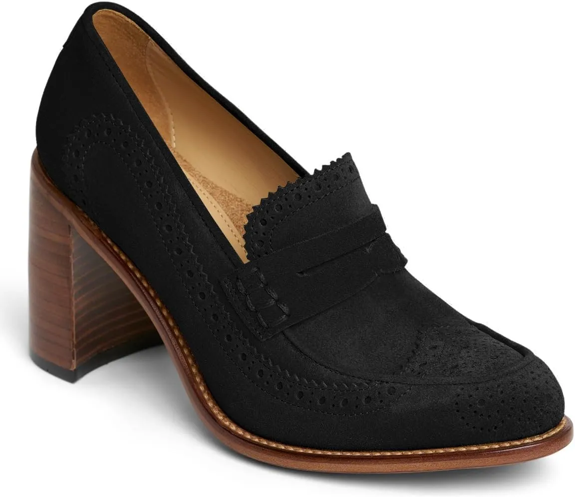 MOOMMO Women Chunky Block High Heel Loafer Pumps Round Closed Toe Slip On Oxford Shoes 3 Inch Heels Patent Leather Work Pumps Office Ladies Wingtip Dress Loafers Formal Business Party Retro 4-11 M US