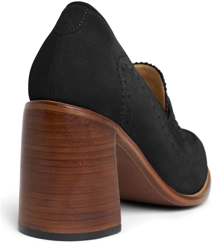 MOOMMO Women Chunky Block High Heel Loafer Pumps Round Closed Toe Slip On Oxford Shoes 3 Inch Heels Patent Leather Work Pumps Office Ladies Wingtip Dress Loafers Formal Business Party Retro 4-11 M US