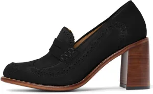 MOOMMO Women Chunky Block High Heel Loafer Pumps Round Closed Toe Slip On Oxford Shoes 3 Inch Heels Patent Leather Work Pumps Office Ladies Wingtip Dress Loafers Formal Business Party Retro 4-11 M US