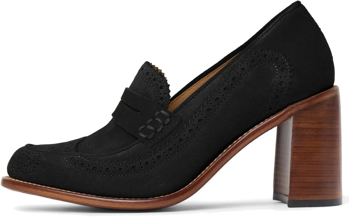MOOMMO Women Chunky Block High Heel Loafer Pumps Round Closed Toe Slip On Oxford Shoes 3 Inch Heels Patent Leather Work Pumps Office Ladies Wingtip Dress Loafers Formal Business Party Retro 4-11 M US