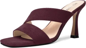 MOVINSTEPS Womens Solid Casual Slip On Suede Dating Square Toe Spool High Heel Heeled Sandals 3.3 Inch