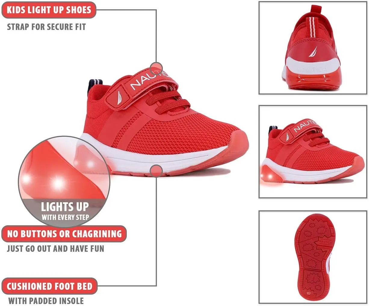 Nautica Kids' Light-Up Flashing Sneaker Athletic Running Shoes with Strap | Fashionable and Fun for Boys and Girls | Available in Toddler and Little Kid Sizes