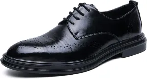 New Dress Formal Shoes for Men Lace Up Wing Tip Brogue Derby Shoes Cowhide Block Heel Slip Resistant Rubber Sole Non Slip Party