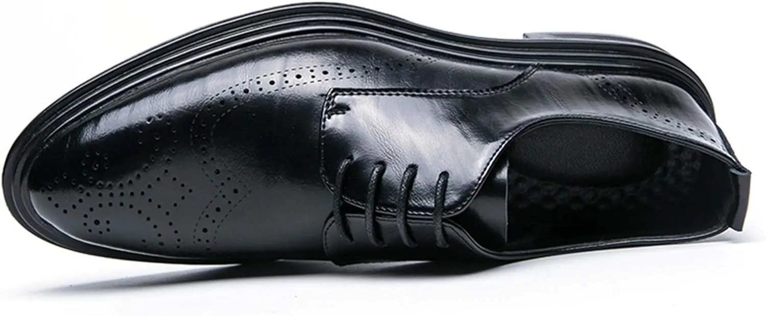 New Dress Formal Shoes for Men Lace Up Wing Tip Brogue Derby Shoes Cowhide Block Heel Slip Resistant Rubber Sole Non Slip Party