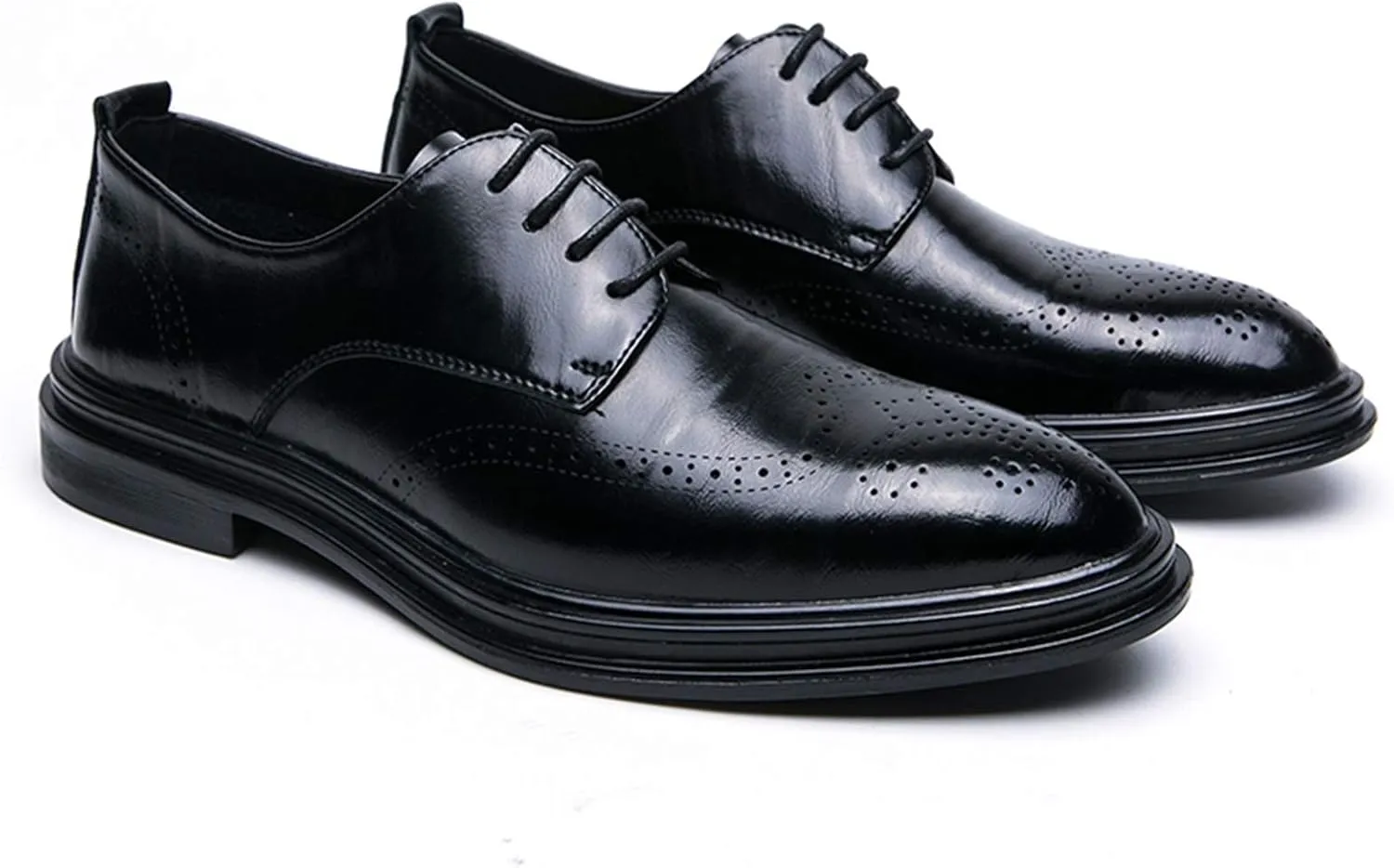 New Dress Formal Shoes for Men Lace Up Wing Tip Brogue Derby Shoes Cowhide Block Heel Slip Resistant Rubber Sole Non Slip Party