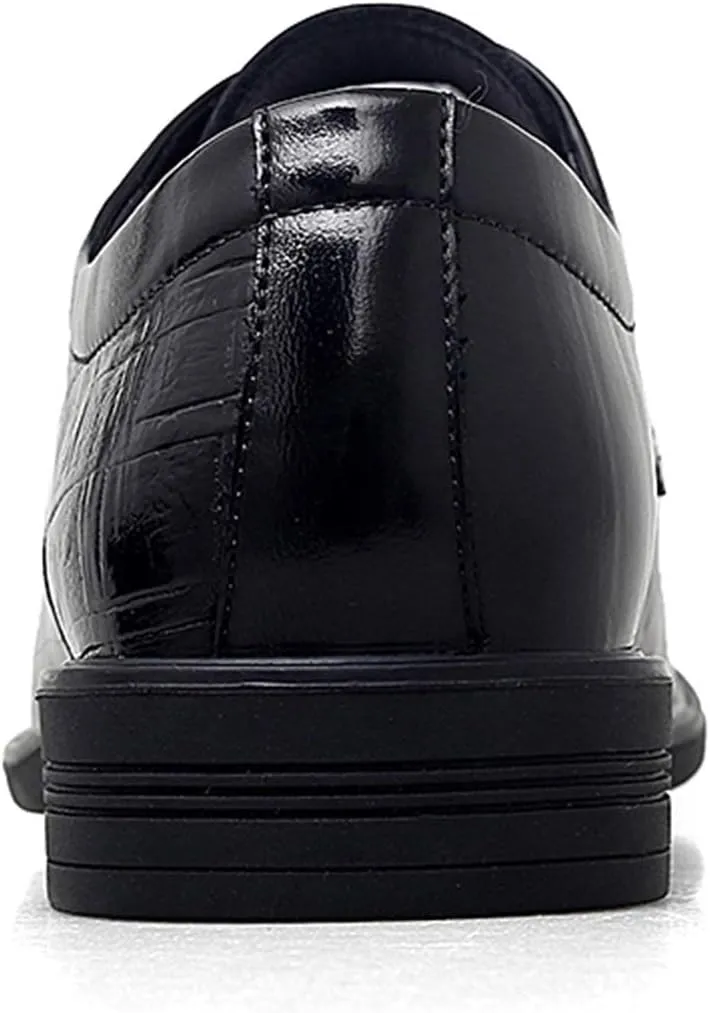 New Dress Oxford Shoes for Men Lace Up Split Round Toe Crocodile Embossed Derby Shoes Vegan Leather Low Top Block Heel Anti-Slip Resistant Non Slip Prom