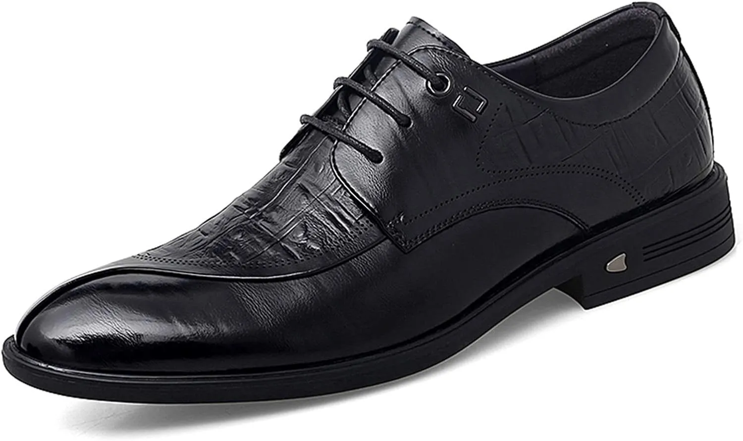 New Dress Oxford Shoes for Men Lace Up Split Round Toe Crocodile Embossed Derby Shoes Vegan Leather Low Top Block Heel Anti-Slip Resistant Non Slip Prom