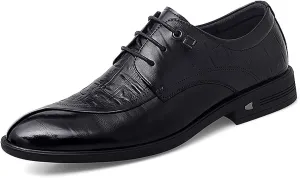 New Dress Oxford Shoes for Men Lace Up Split Round Toe Crocodile Embossed Derby Shoes Vegan Leather Low Top Block Heel Anti-Slip Resistant Non Slip Prom