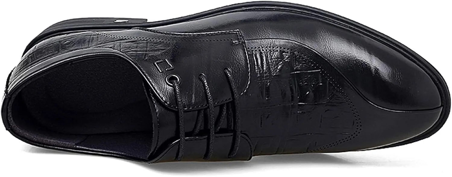 New Dress Oxford Shoes for Men Lace Up Split Round Toe Crocodile Embossed Derby Shoes Vegan Leather Low Top Block Heel Anti-Slip Resistant Non Slip Prom