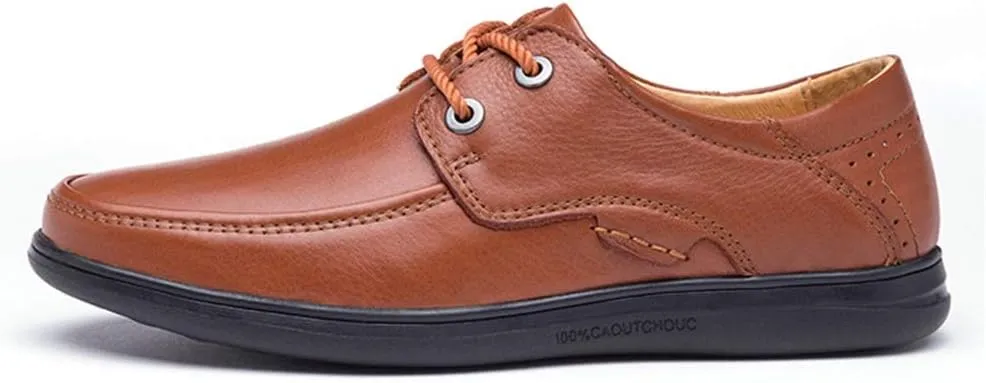New Formal Oxford Shoes for Men Lace Up Round Apron Toe Derby Shoes Cowhide Low Top Block Heel Rubber Sole Prom
