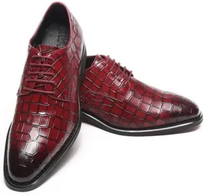 New Formal Shoes for Men Lace Up Crocodile Embossed Derby Shoes Leather Low Top Non Slip Resistant Business