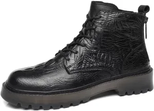 New Lace Up Boots For Men Derby Crocodile Print Double Back Zip Cowhide Leather Wearable Non Slip Block Heel Classic Dress Formal