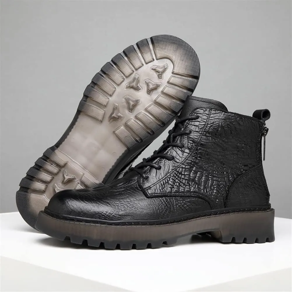 New Lace Up Boots For Men Derby Crocodile Print Double Back Zip Cowhide Leather Wearable Non Slip Block Heel Classic Dress Formal