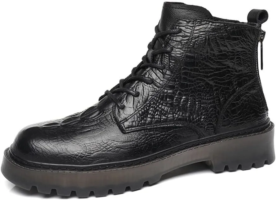New Lace Up Boots For Men Derby Crocodile Print Double Back Zip Cowhide Leather Wearable Non Slip Block Heel Classic Dress Formal