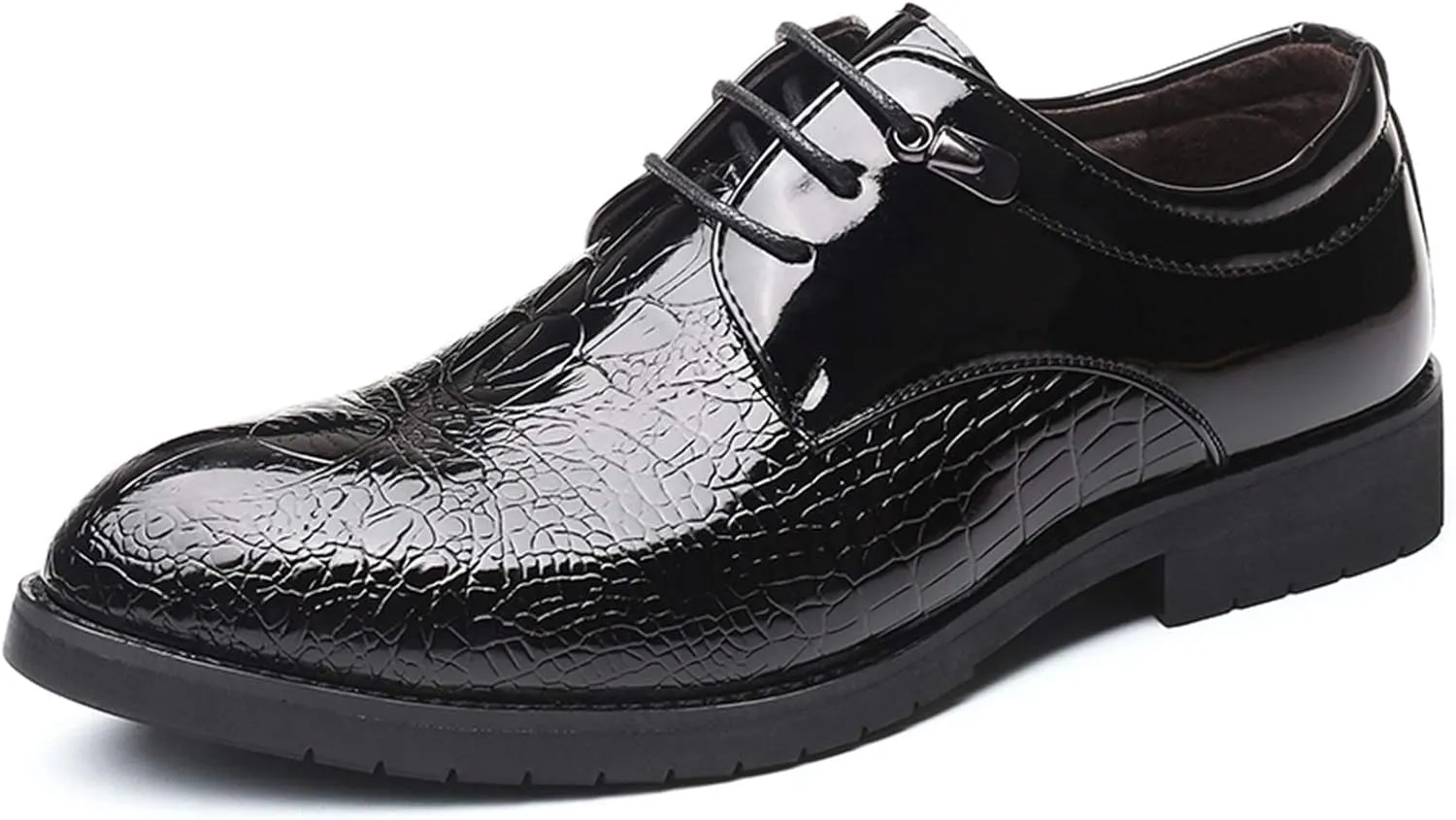 New Oxford Formal Shoes for Men Lace Up Crocodile Embossed Round Toe Derby Shoes Patent Leather Anti-Slip Block Heel Slip Resistant Rubber Sole Business