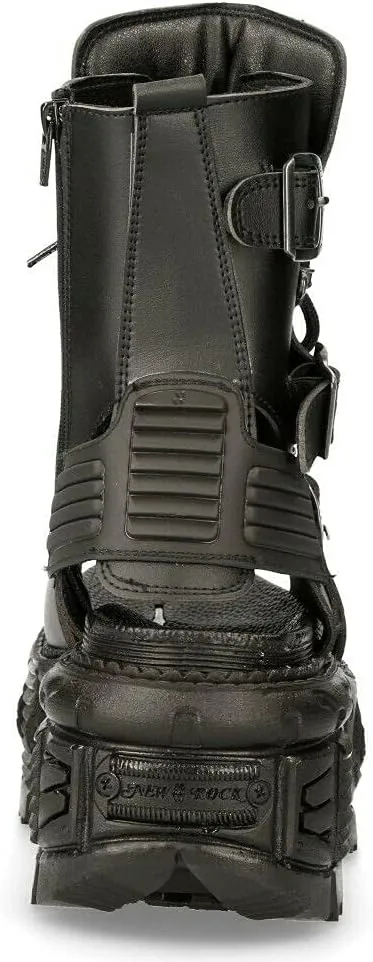 New Rock Ankle Boots BIOS107-V1 TANK Black VEGAN Leather Women's Gladiator Goth Punk Platform Sandal