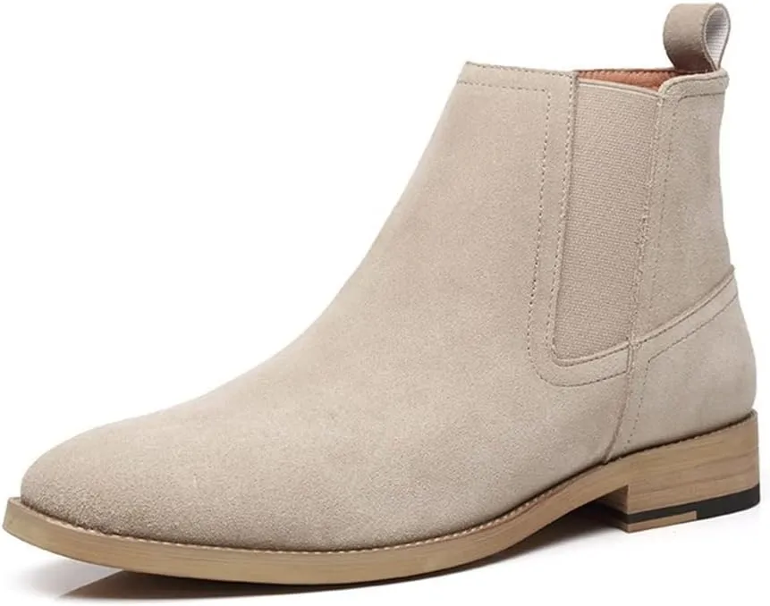 New Round Toe Ankle Boots For Men Cowhide Leather Elastic Sided Wearable Slip On Anti-slip Non Slip Casual Fashion