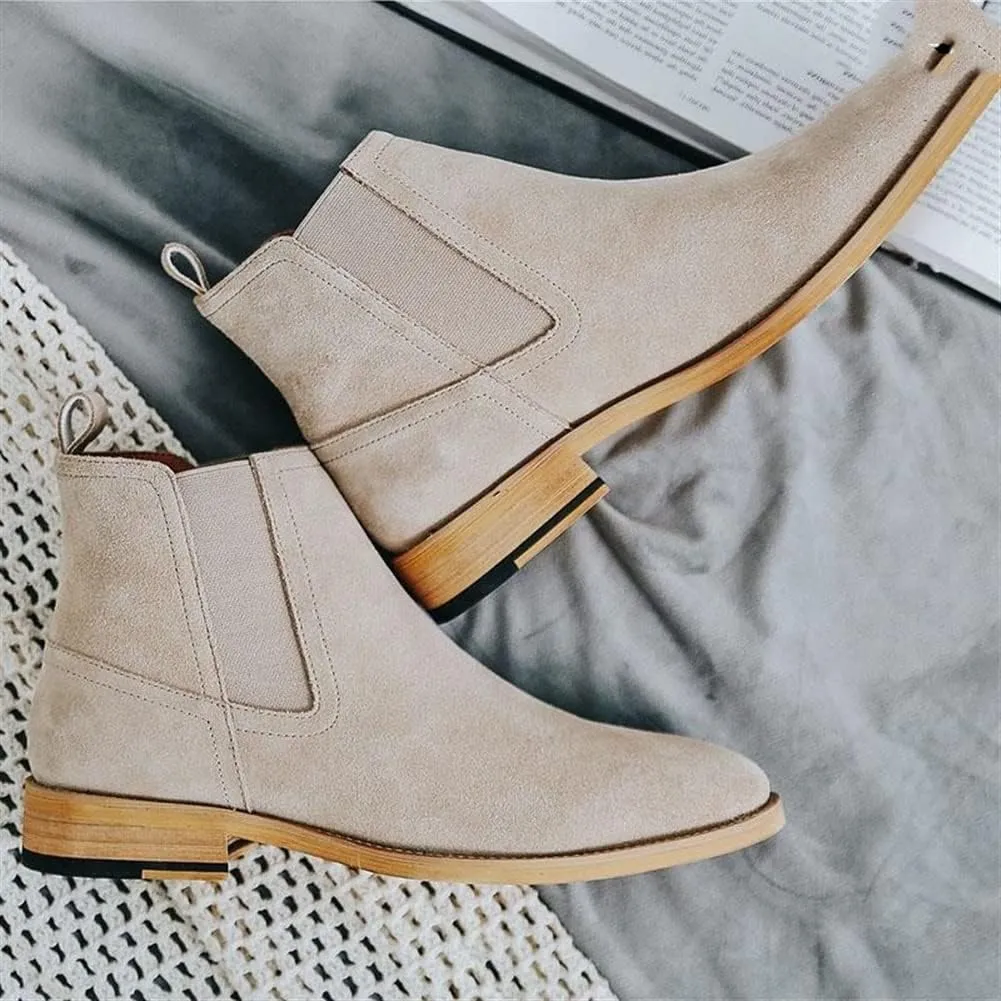 New Round Toe Ankle Boots For Men Cowhide Leather Elastic Sided Wearable Slip On Anti-slip Non Slip Casual Fashion