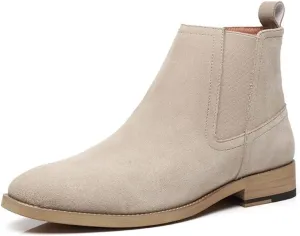 New Round Toe Ankle Boots For Men Cowhide Leather Elastic Sided Wearable Slip On Anti-slip Non Slip Casual Fashion