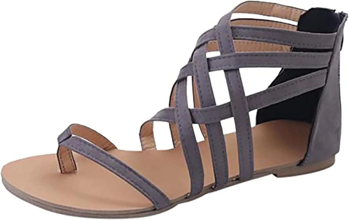 New Sunflower Gladiator Sandal with Criss-Cross Straps Womens Casual Summer Zip Back Flat Sandals for Outdoor Walking
