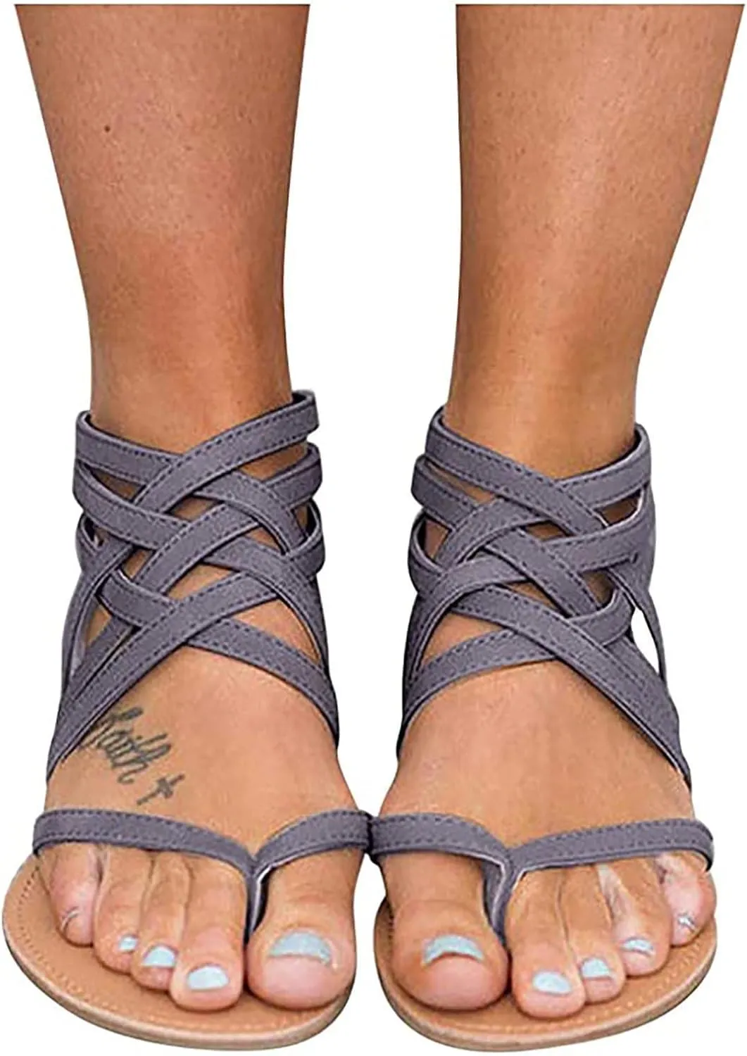 New Sunflower Gladiator Sandal with Criss-Cross Straps Womens Casual Summer Zip Back Flat Sandals for Outdoor Walking