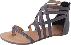 New Sunflower Gladiator Sandal with Criss-Cross Straps Womens Casual Summer Zip Back Flat Sandals for Outdoor Walking