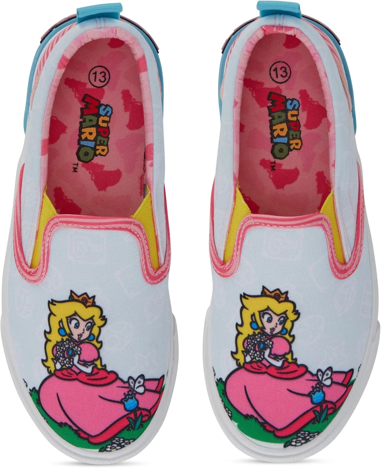 Nintendo Girls Peach Slip On Sneakers - Super Mario Shoes - Mario, Luigi, Kirby and Donkey Kong Slip On Shoes
