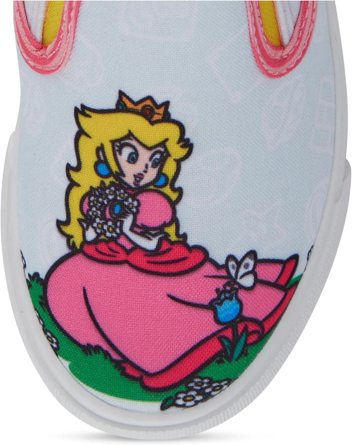 Nintendo Girls Peach Slip On Sneakers - Super Mario Shoes - Mario, Luigi, Kirby and Donkey Kong Slip On Shoes