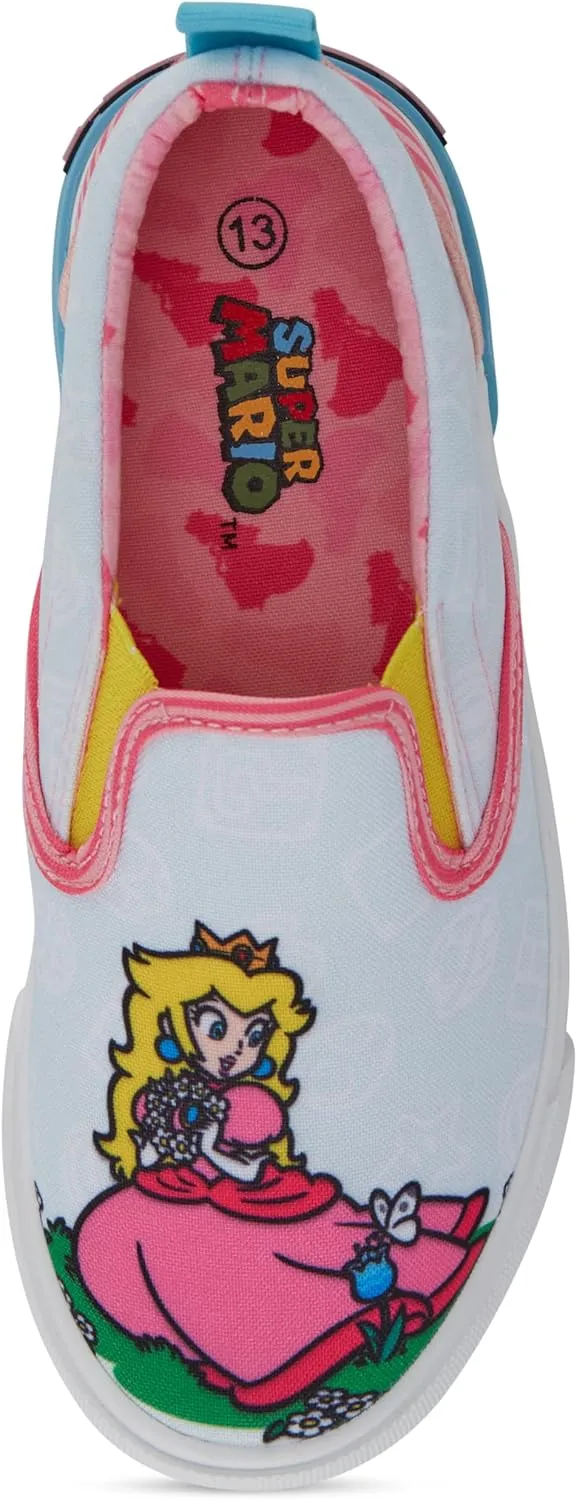 Nintendo Girls Peach Slip On Sneakers - Super Mario Shoes - Mario, Luigi, Kirby and Donkey Kong Slip On Shoes