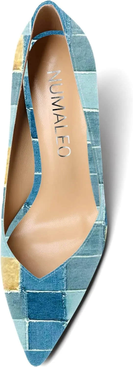 NUMALEO Womens Slip On Dress Solid Pointed Toe Dating Patent Spool High Heel Pumps Shoes 3.3 Inch
