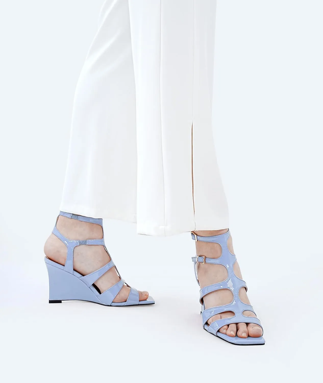 Oh Mispares Gladiator Sandals for Women Square Open Toe T-Strap Wedge Sandals Two Buckle Ankle Strap Heeled Strappy Heels Party Dressy Summer