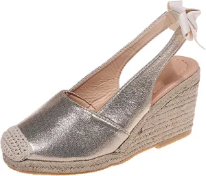 oiangi Espadrille Wedge Sandals for Women Dressy Summer Fashion Closed Toe Serpentine Bow Tie Slingback High Heel Sandals Comfy Outdoor Ladies Shoes