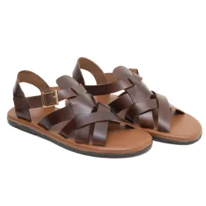 OK-2018 Brown Cross Double Strap Leather Sandals