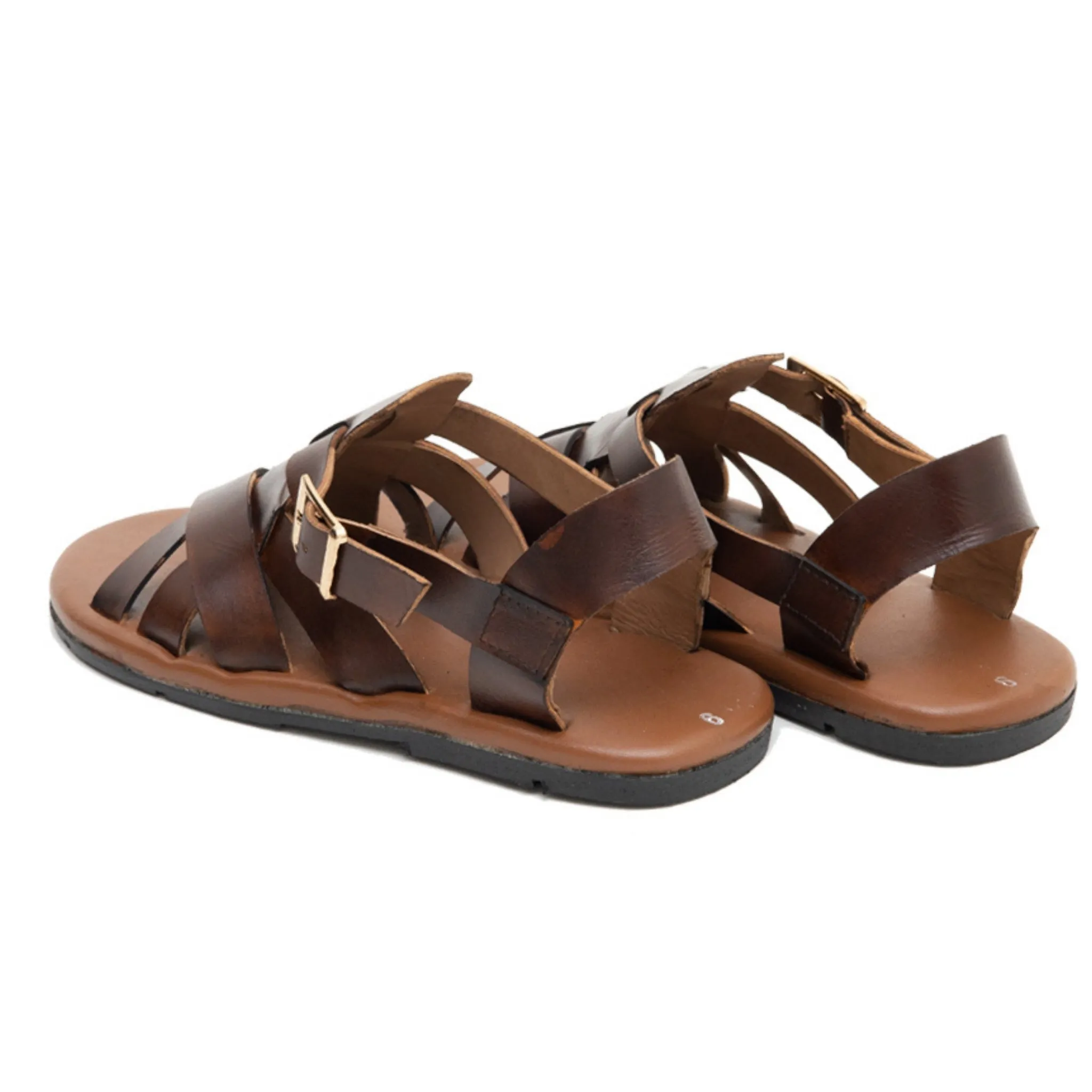 OK-2018 Brown Cross Double Strap Leather Sandals