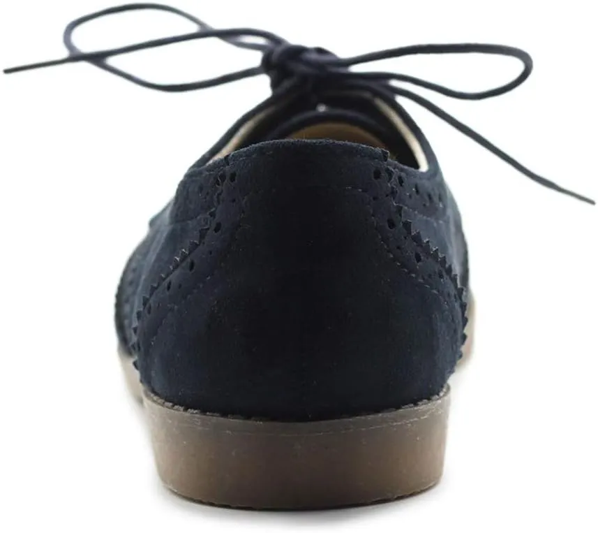 Ollio Women's Flat Shoe Wingtip Lace Up Faux Nubuck Oxford
